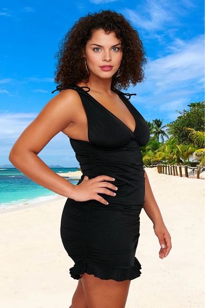 PayBuy Comfortable Deep V-Neck Gathered Relaxed Fit Plus Size Swimsuit Full Support Confident Style