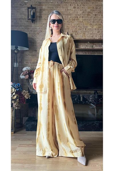 Cardella Women's Modal Fabric Oversize Shirt and Wide Leg Pants Two-Piece Set Hijab Compatible