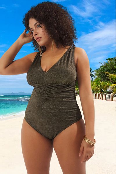 PayBuy Comfortable Gathered Glitter Relaxed Fit Plus Size Swimsuit Wide for Water Sports