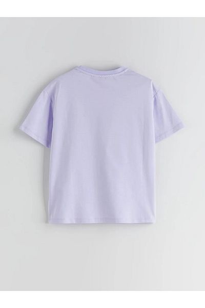 LC Waikiki Lcw Kids Lilac Crew Neck Stitch and Angel Printed Girl's T-Shirt