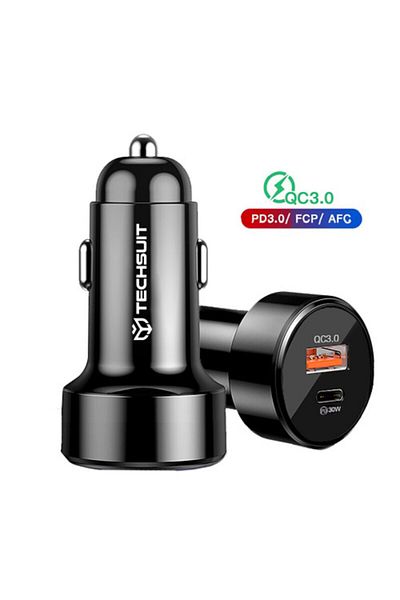 Techsuit Incarcator auto Techsuit (TE-P31) - USB QC3.0 18W Type-C PD30W Total 48W LED Light - Black