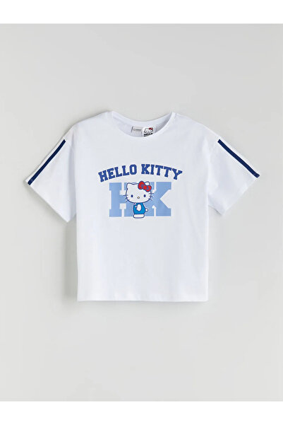 LC Waikiki LCW Kids Beyaz Bisiklet Yaka Hello Kitty Baskılı Kız Çocuk Tişört