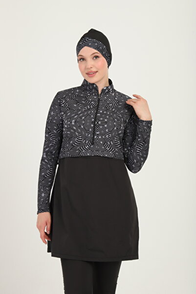 TRENDT MODA Üstü Paraşüt Kumaş Altı Riklalı Tayit Elbise Yanları Daralta Bilir Lastikli Tesettür Mayo Haşama