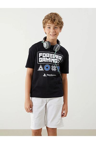 LC Waikiki Lcw Kids Anthracite Crew Neck Playstation Printed Boys T-Shirt