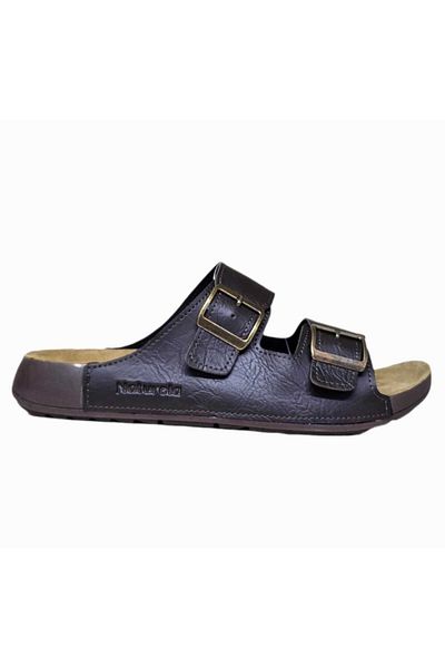 GEZER Men's Adjustable Double Banded Buckle Leather Slippers