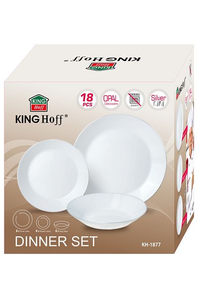 Kinghoff 18-piece white plate set with silver details Kinghoff KH1877