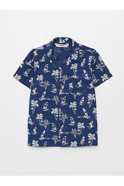 LC Waikiki Lcw Kids Navy Blue Patterned Short Sleeve Boy's Shirt