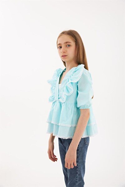 Marka Sensin Kids Girl's Embroidery Detailed Layered Shirt Jeans Leggings Set of 2