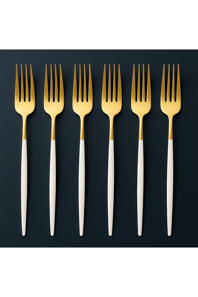 TARIK HOME 6-Person Gold White Modern Round Shape Stainless Steel 6-Piece Fork Set
