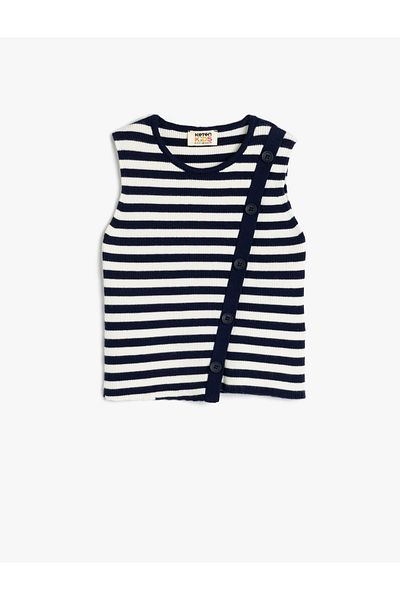 Koton Button Detailed Crew Neck Viscose Blended Striped Undershirt