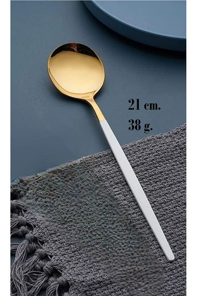 TARIK HOME 6-Person Gold White Modern Round Shape Stainless Steel 6-Piece Spoon Set