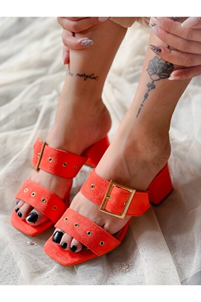 BERFONA Twee Orange Suede Buckle Slippers