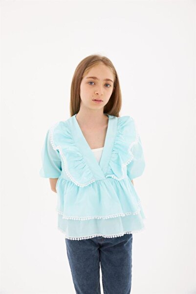 Marka Sensin Kids Girl's Embroidery Detailed Layered Shirt Jeans Leggings Set of 2