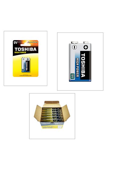 Toshiba Set of 12 9V alkaline batteries, High Power 6LR61, in blisters