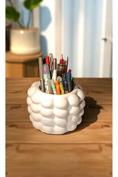 gözde hobi Gözdehobi Bubble Bubble Large Size Pen Holder, Desktop Organizer, Office Gift |   White Color