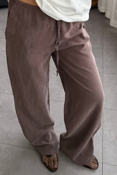 Feela Moda Дамски панталон Palazzo от модел 2008 с връзки и талия, еластичен и измит
