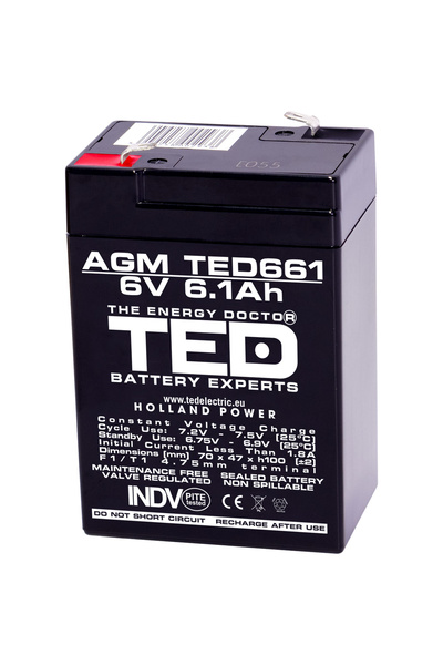 TED Electric Baterie 6V 6.1Ah VRLA AGM Stationara TED Electric, 70 x 48 x 101 mm, TED661