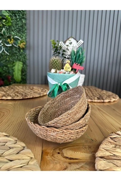 KODAL Dekoratif Doğal Hasır Mini Sepet 13 cm 3’lü