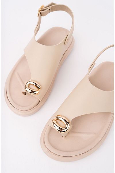 Everest Women's Beige Skin Gold Ring Flip Flops Sandals