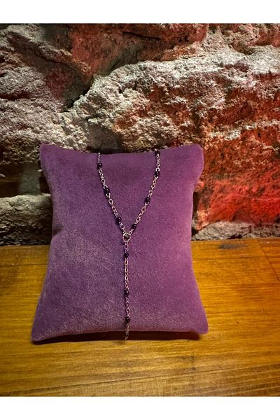 LAİKA Silver Color Steel Y Necklace with Black Ball Detail 60 cm