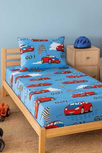 Loova Single Fitted Sheet Set Car-Go Pattern 100% Cotton Pillowcase Included