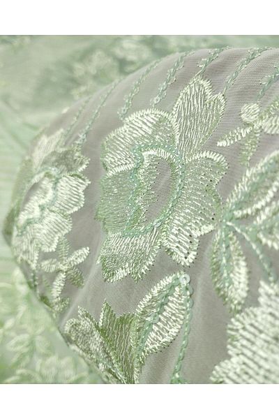 Kumaş Parça Embroidered Chiffon in Mint Green Color (Width 140 cm X Length 320 cm)