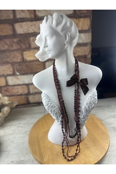 SEDEF TAKI Uzun ahşap küplü fiyonklu Vintage kolye