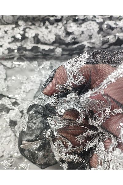 Kumaş Parça Black Lame Sequin Tulle (Width 120 cm X Length 220 cm)