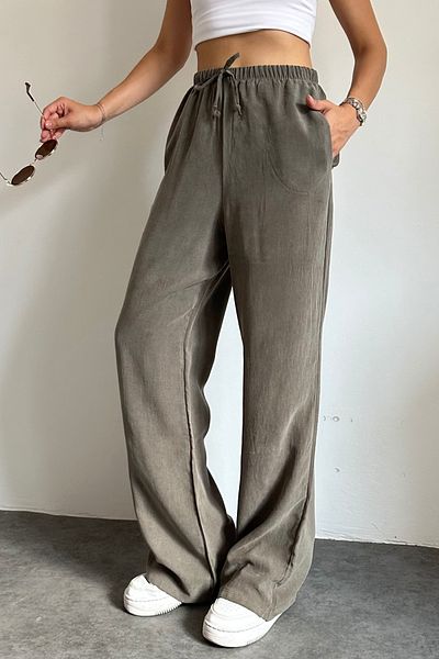 Feela Moda 2008 Lace-Up Elastic Waist Washable Modal Woven Palazzo Women's Trousers