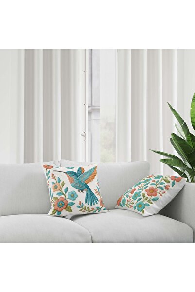 Şah Dekor مجموعة من 2 غطاء وسادة مطبوع رقميًا بنمط طيور مطرزة باللون البرتقالي