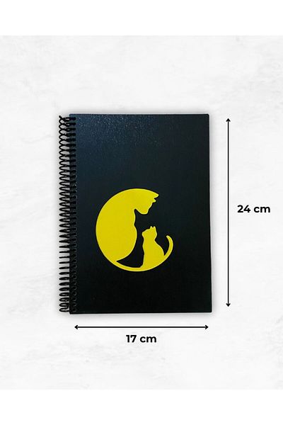 Tasarım Siyah Defter Cat Themed Memory Book with Black Leaf Wooden Cover |   Album, Gift, Souvenir, Diary Notebook