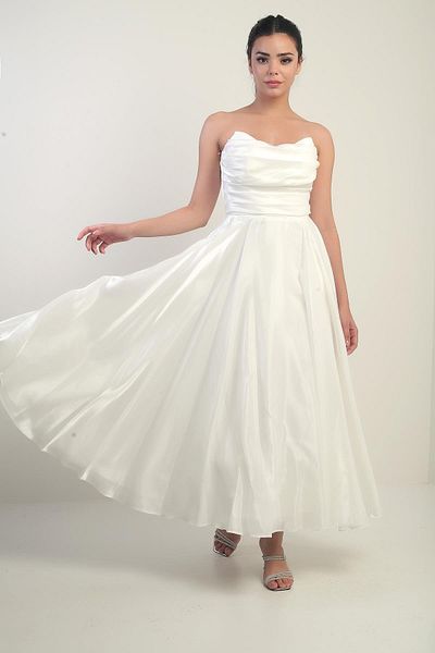 By Saygı Rochie midi din satin din organza cu căptușeală cu guler fără bretele Degaje pentru femei