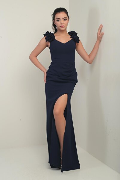 By Saygı Жіноча сукня з мадонною, квітковим декором, драпірованим передом та довгими рукавами