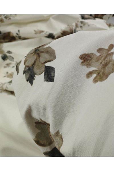 Kumaş Parça Ecru Two Thread Combed Cotton with Ashy Flowers (Width 160 cm X Length 100 cm)