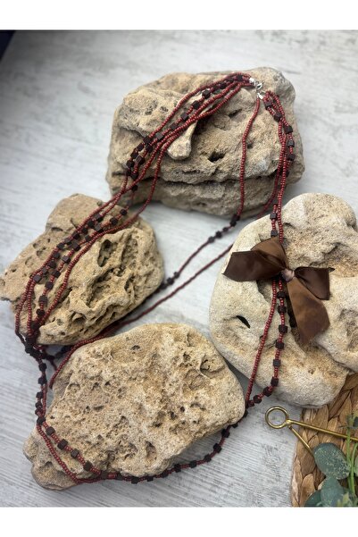 SEDEF TAKI Uzun ahşap küplü fiyonklu Vintage kolye