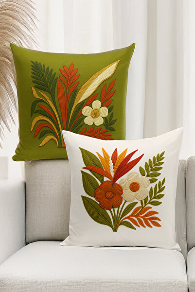 Bertille Home Set de 4 huse de pernă cu imprimare digitală dublă (aspect de broderie cu model de puncție)