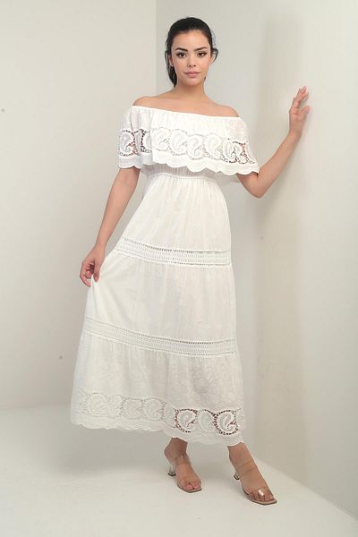 By Saygı Women's Madonna Collar Lined Lace Detailed Embroidered Long Dress
