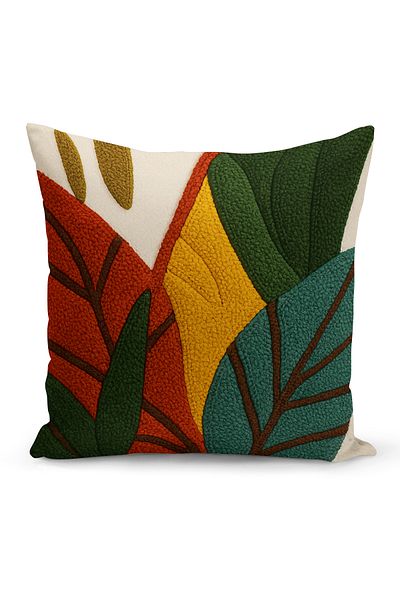 Bertille Home Double Side Digital Printed Throw Pillow Case (Punch/Punch Embroidery Pattern Look)