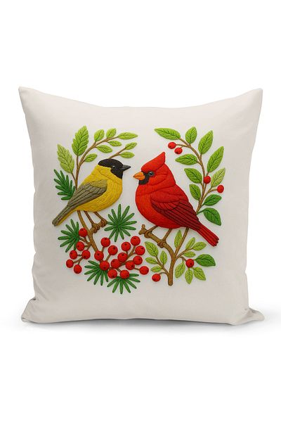 Bertille Home Double Side Digital Printed Throw Pillow Case (Punch/Punch Embroidery Pattern Look)