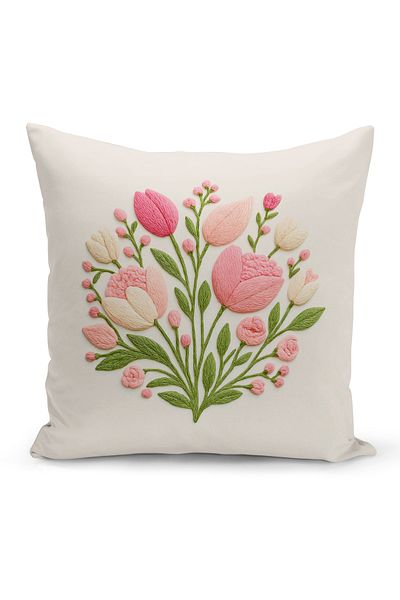 Bertille Home Husă de pernă imprimată digitală pe două părți (aspect de model de broderie Punch/Punch)