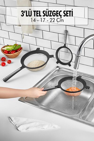AC BOX 3-Piece Wire Strainer Set That Can Be Installed on the Pot (14Cm-17Cm-22Cm)