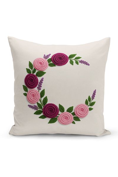 Bertille Home Double Side Digital Printed Throw Pillow Case (Punch/Punch Embroidery Pattern Look)