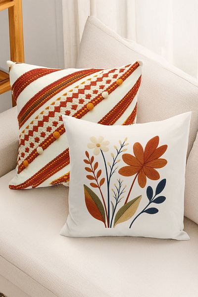 Bertille Home Set de 4 huse de pernă cu imprimare digitală dublă (aspect de broderie cu model de puncție)