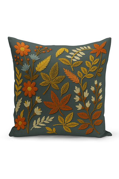 Bertille Home Double Side Digital Printed Throw Pillow Case (Punch/Punch Embroidery Pattern Look)