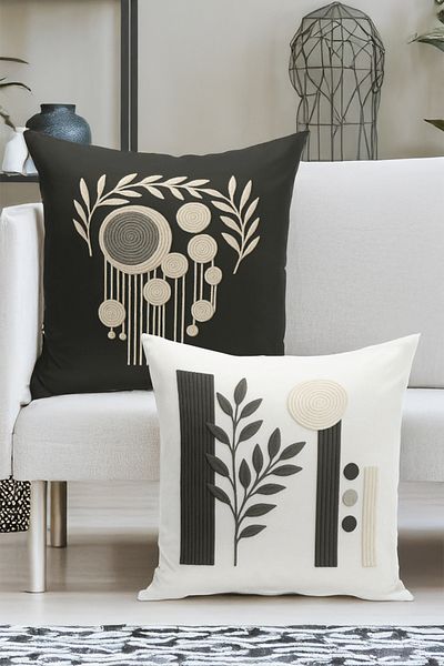 Bertille Home Set de 4 huse de pernă cu imprimare digitală dublă (aspect de broderie cu model de puncție)