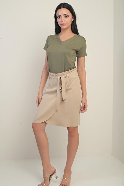 By Saygı Жіноча коротка спідниця з поясом і кроєм «крувазе» з ліоцелю