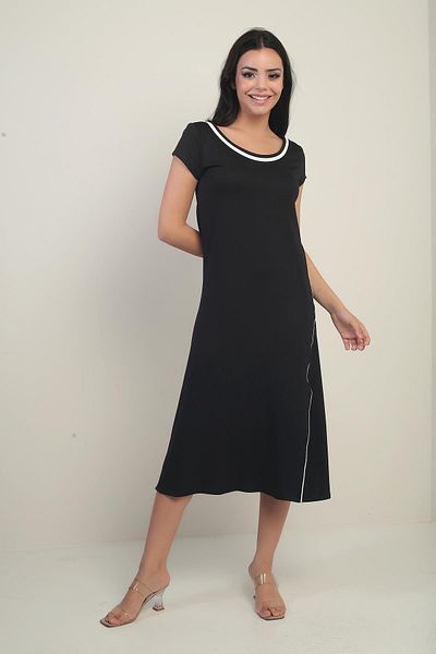 By Saygı Women's Madonna Collar Piping Detailed Slit Crystal Long Dress