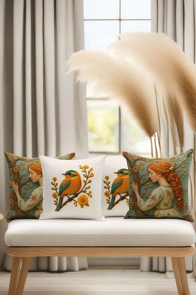 Bertille Home Set de 4 huse de pernă cu imprimare digitală dublă (aspect de broderie cu model de puncție)