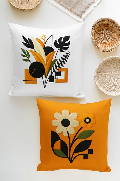 Bertille Home Set de 4 huse de pernă cu imprimare digitală dublă (aspect de broderie cu model de puncție)