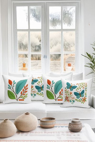 Bertille Home Σετ με 4 μαξιλαροθήκες με ψηφιακή εκτύπωση διπλής όψης (εμφάνιση μοτίβου κεντήματος Ponç/Punch)